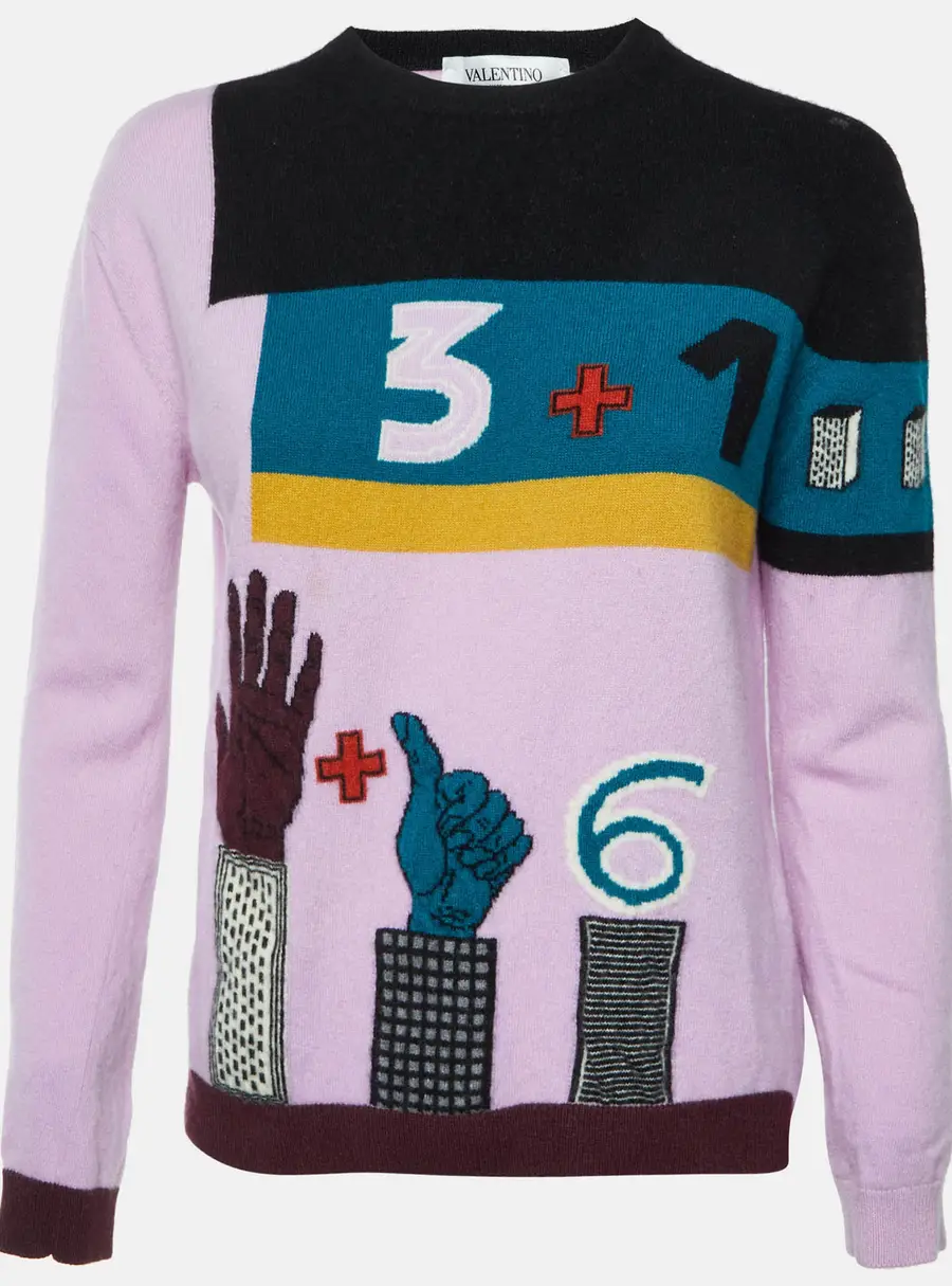 Valentino Purple Counting Wool and Cashmere Intarsia Knit Sweater M