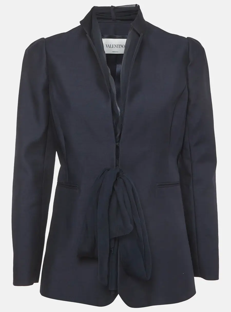 Valentino Navy Blue Wool and Silk Blend Wrap Jacket M