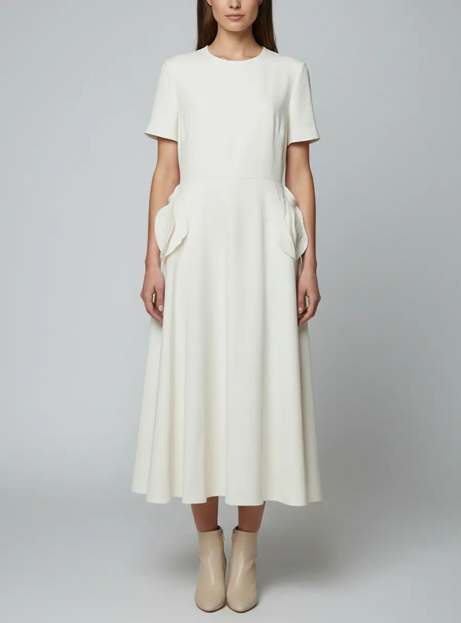 Valentino Cream Wool & Silk Rose Appliqued Midi Dress L