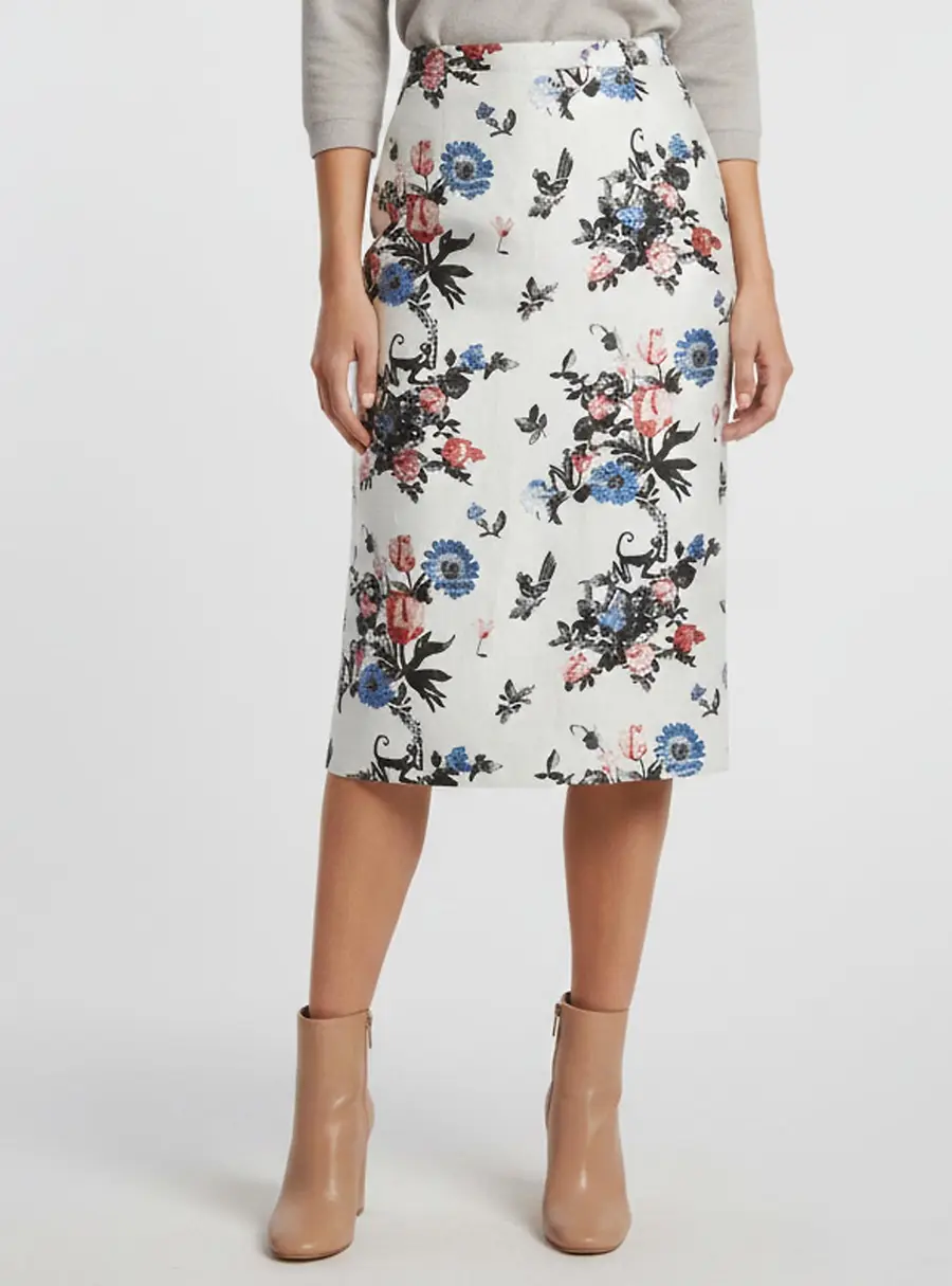 Valentino Metallic White Floral Jacquard Linen Blend Pencil Skirt S
