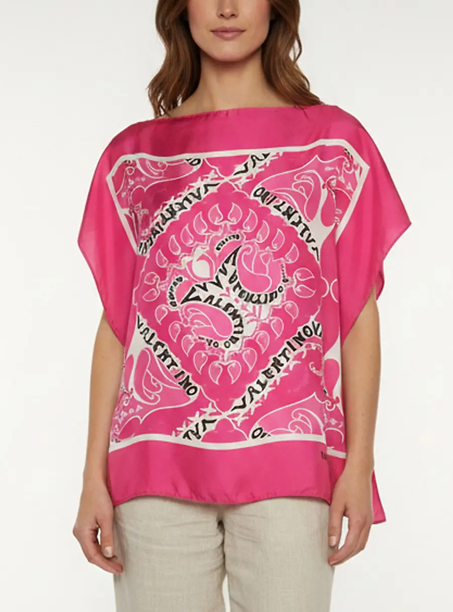 Valentino Pink Manifesto Bandana Print Silk Scarf Top S