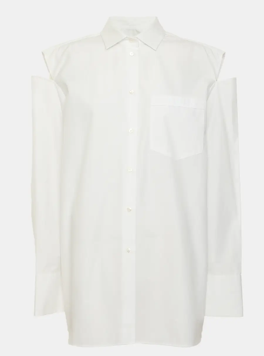 Valentino White Cotton Cold-Shoulder Cut-Out Poplin Oversized Shirt L