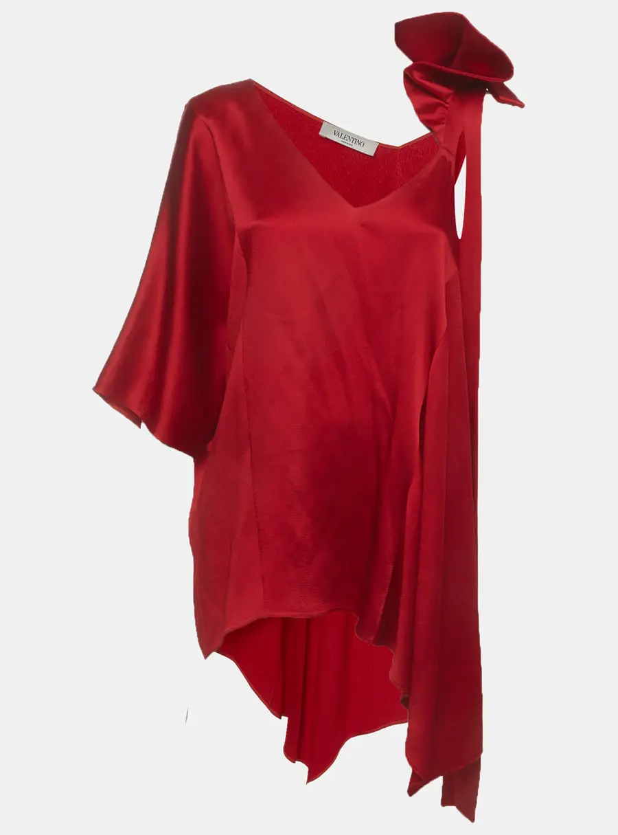 Valentino Red Satin Draped Top S