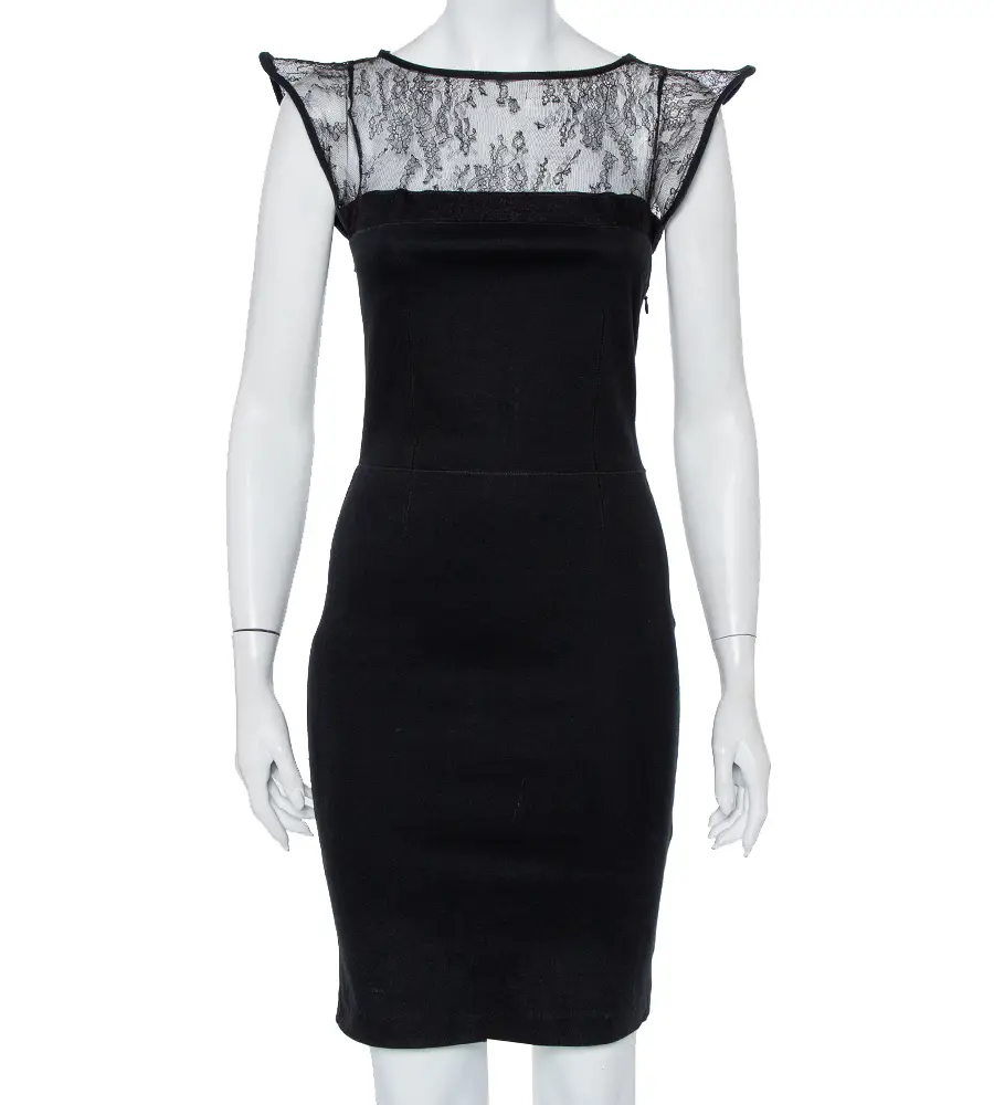 Valentino Black Knit & Lace Paneled Sheath Dress M