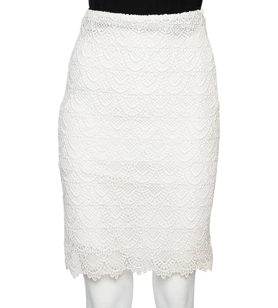 Valentino Off-White Guipure Lace Knee Length Skirt M