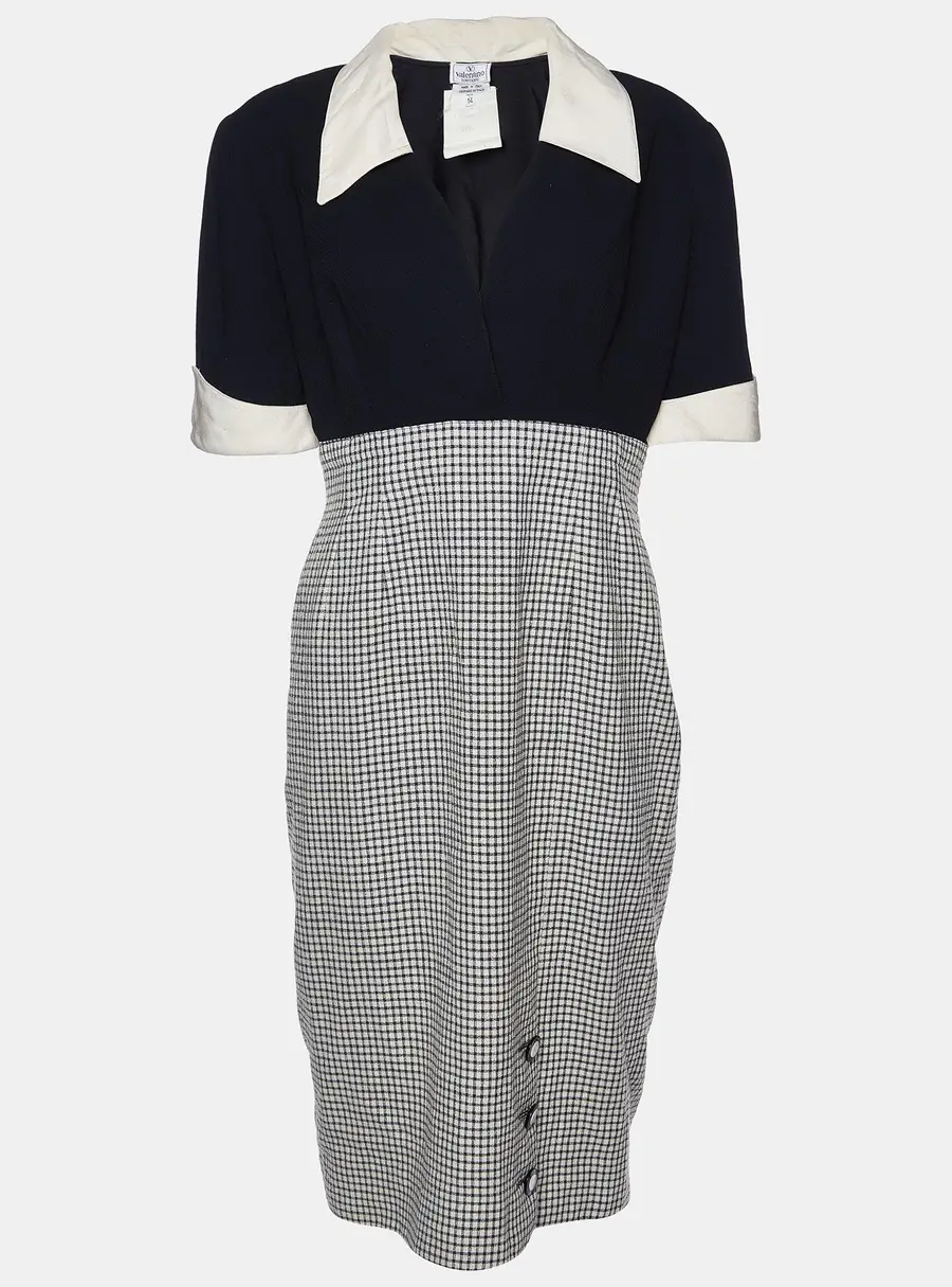 Valentino Boutique Vintage Black Wool Midi Dress XL