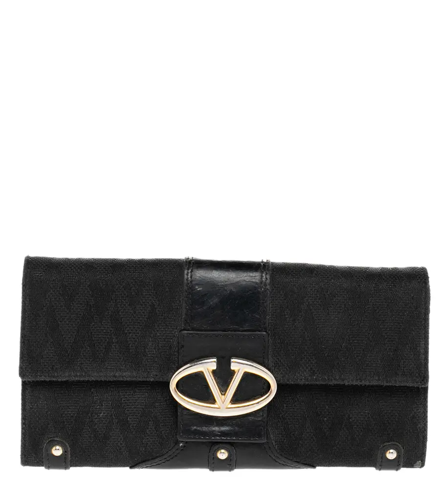 Valentino Black Canvas And Leather Continental Wallet