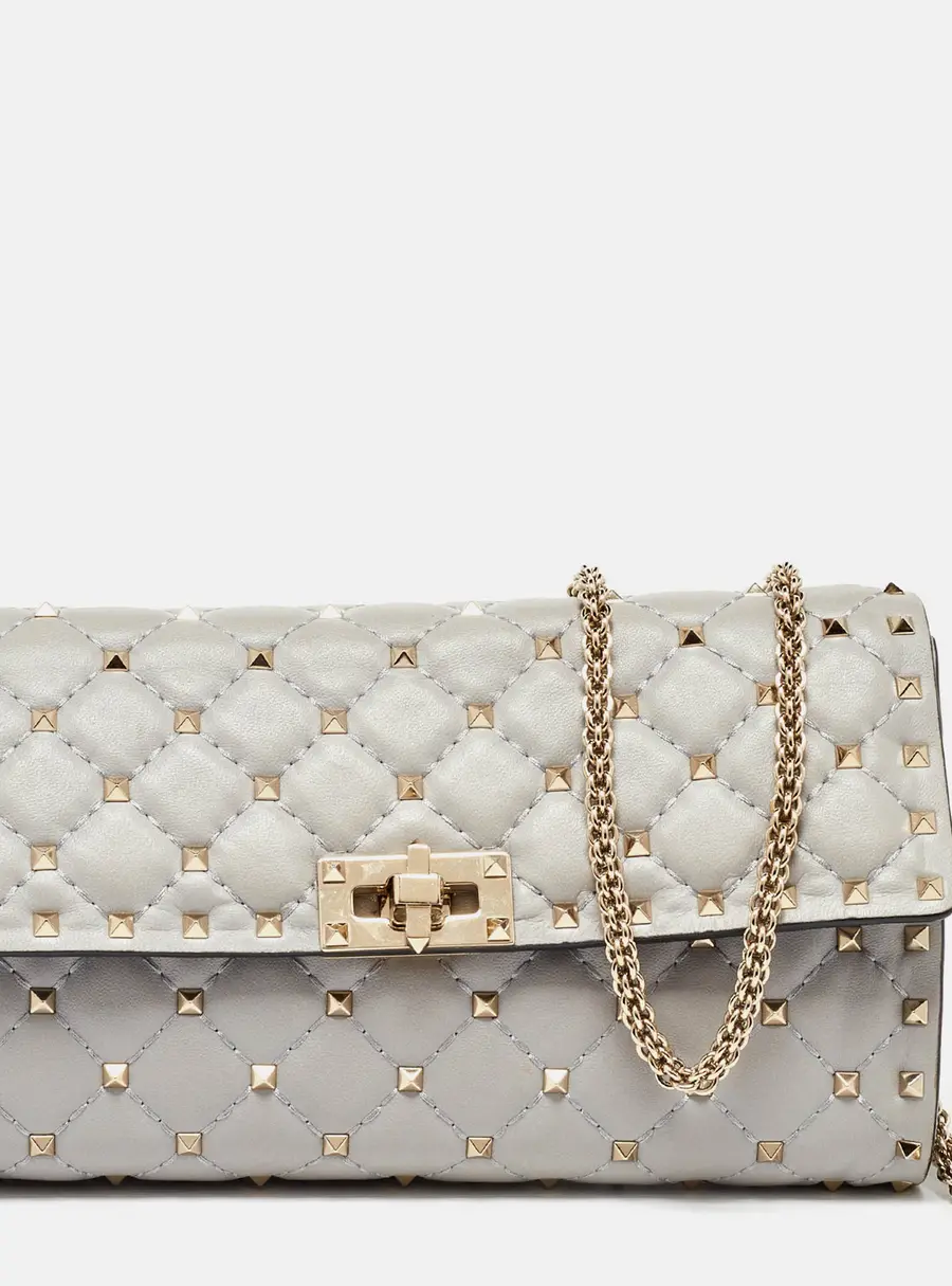 Valentino Grey Leather Rockstud Spike Chain Shoulder Bag
