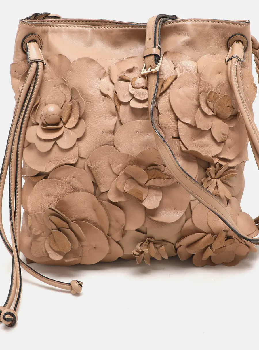 Valentino Beige Leather Floral Applique Shoulder Bag