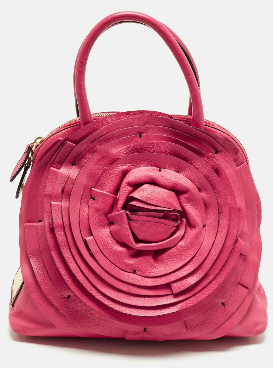 Valentino Petale Rose Fuchsia Leather Dome Satchel