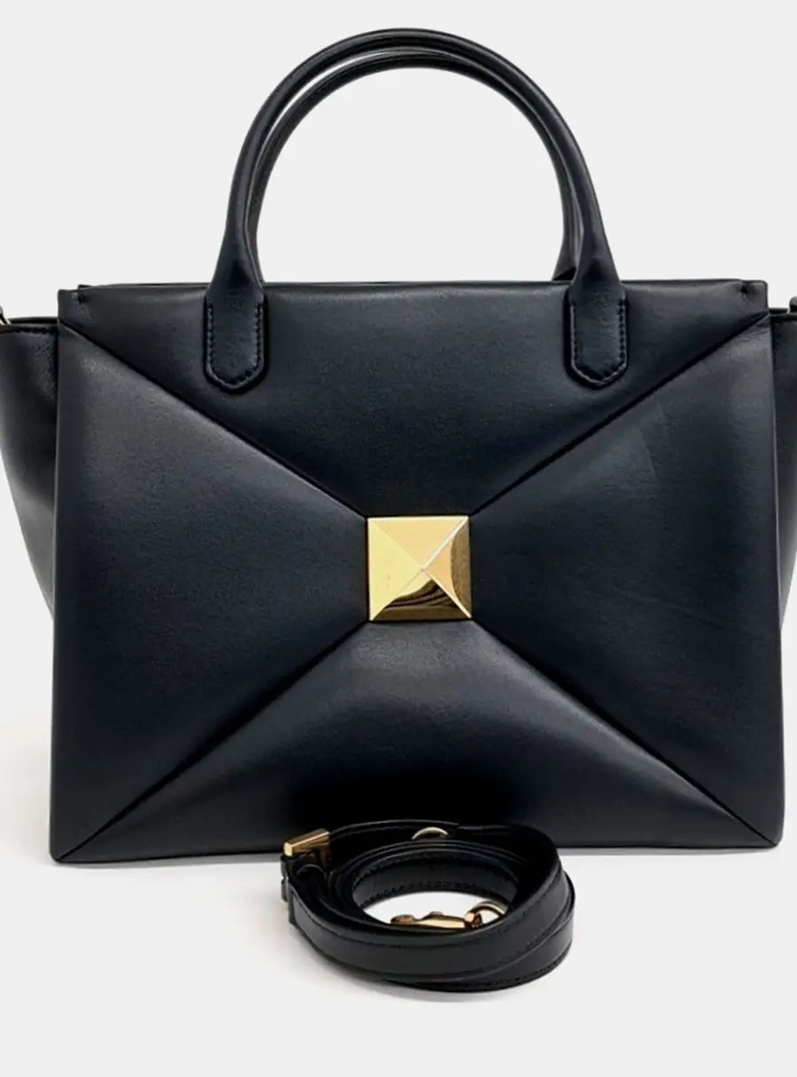 Valentino Black Leather One Stud Tote Bag