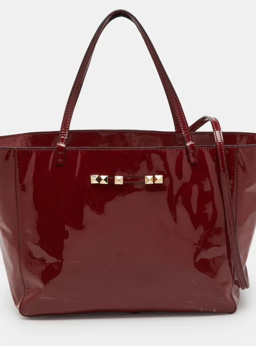 Valentino Dark Red Patent Leather Rockstud Shopper Tote