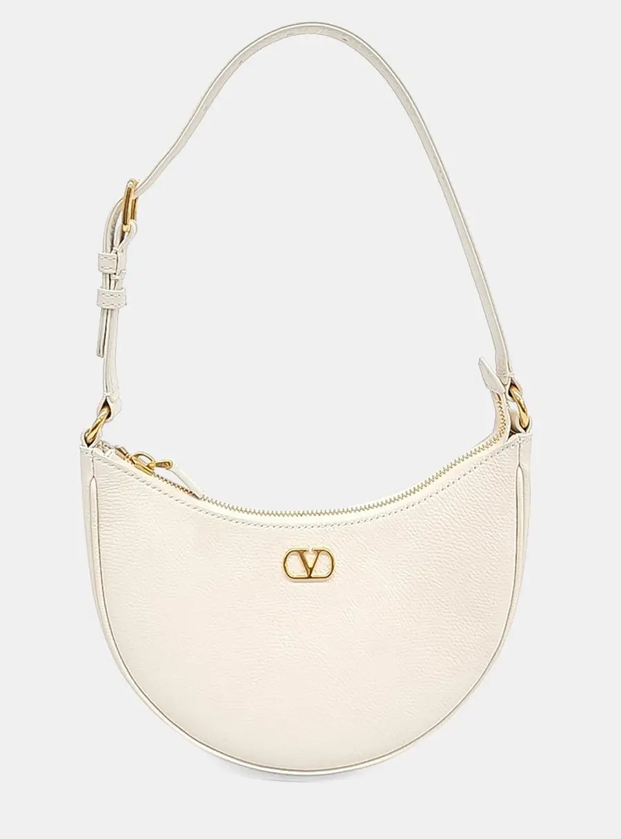 Valentino White Leather V-Logo Mini Hobo Bag