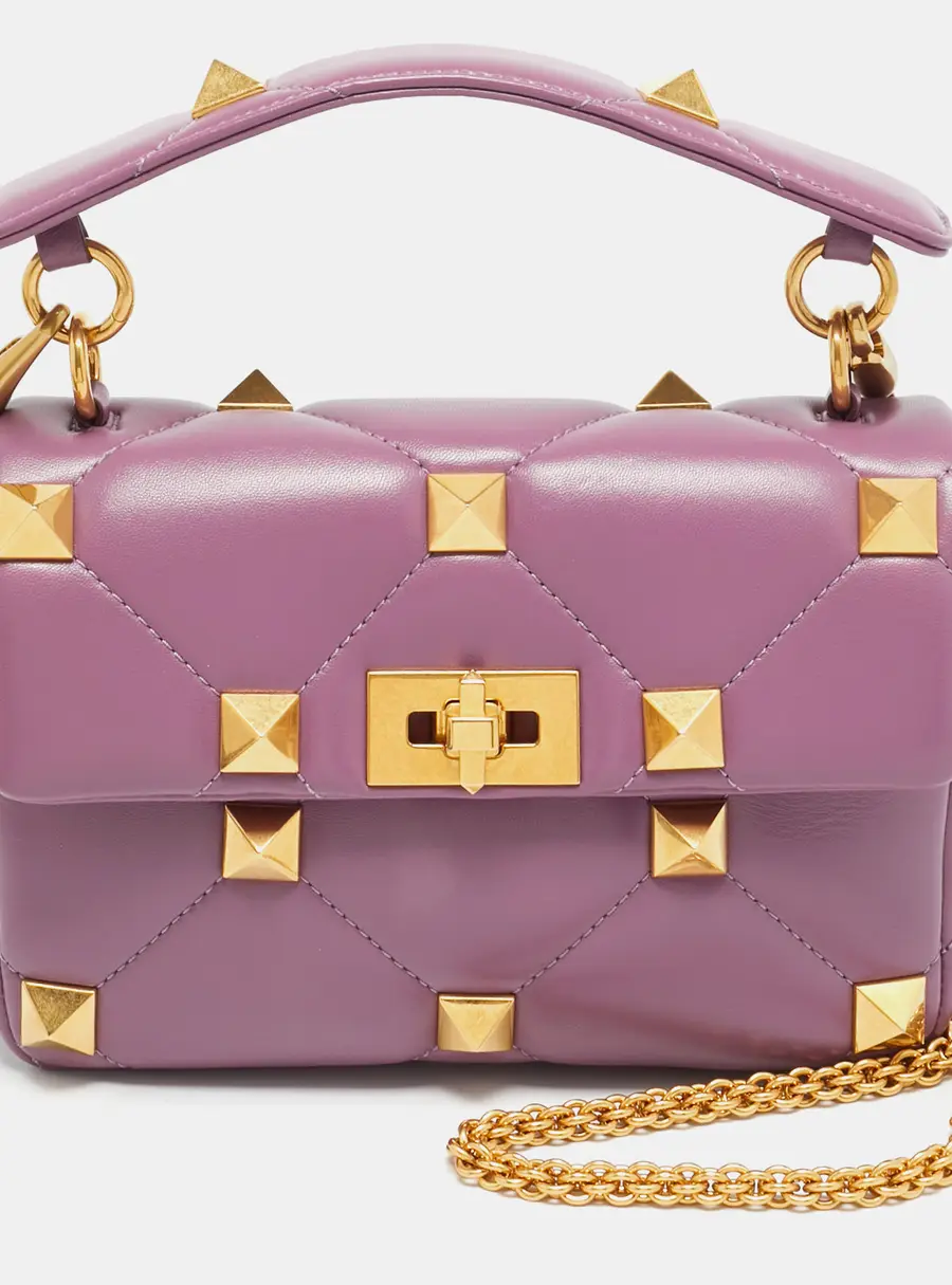 Valentino Roman Stud Medium Lilac Quilted Leather Top Handle Bag