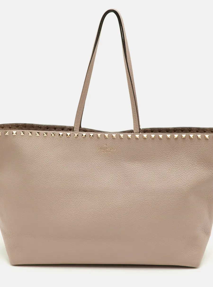 Valentino Rockstud Beige Leather Shopper Tote