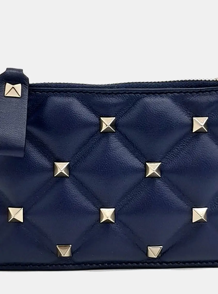 Valentino Candy Stud Navy Quilted Leather Pouch Bag