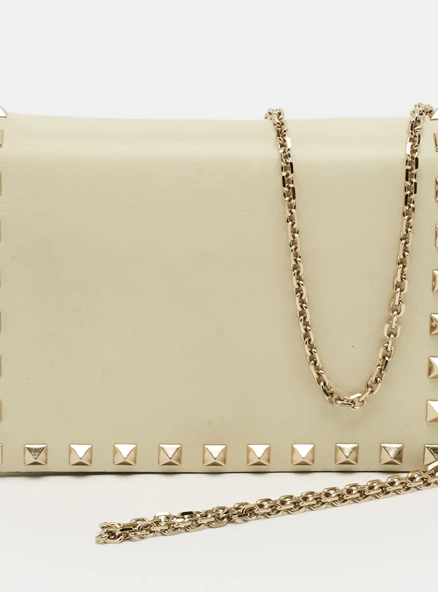 Valentino Rockstud Mini Off White Leather Flap Chain Crossbody Bag