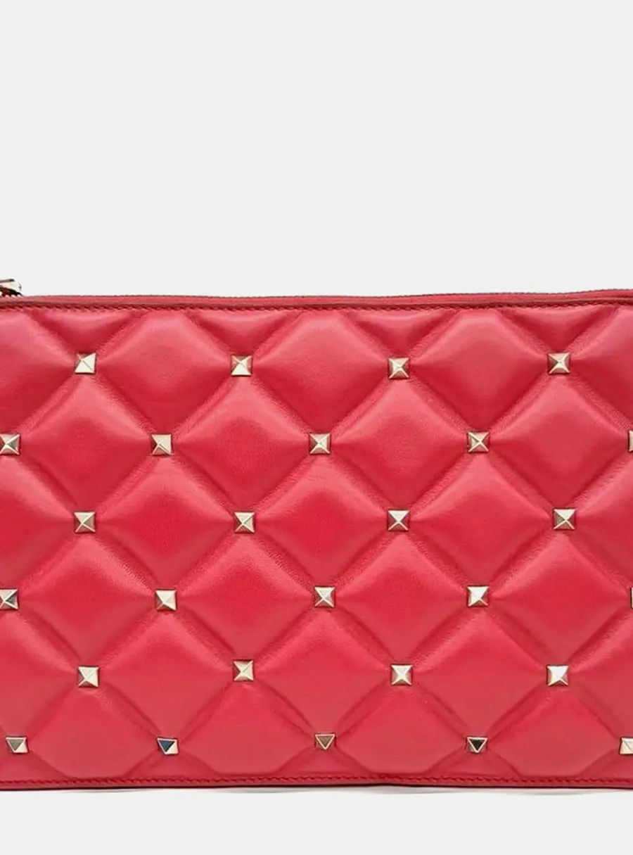 Valentino Rockstud Red Leather Clutch Bag