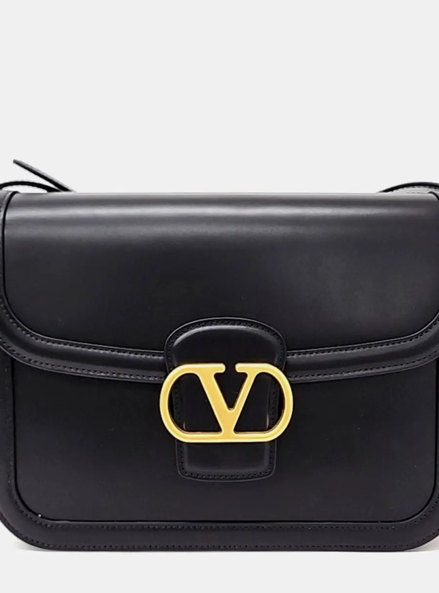 Valentino Garavani 9TO5 Medium Black Leather Shoulder Bag