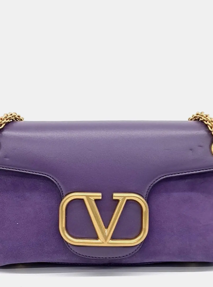 Valentino Studded Sign Purple Leather Shoulder Bag