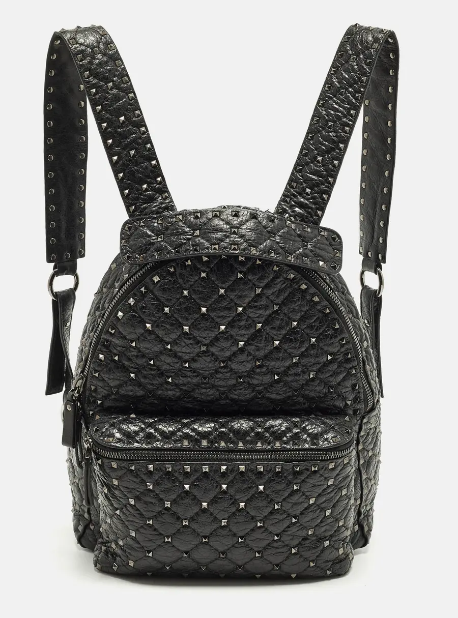 Valentino Rockstud Spike Black Quilted Leather Backpack