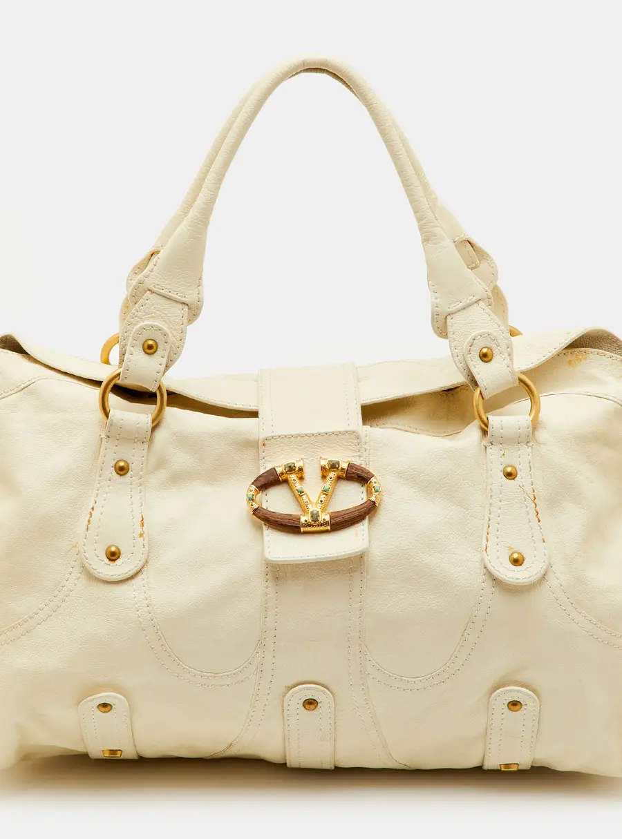Valentino Catch VLogo Cream Leather Satchel