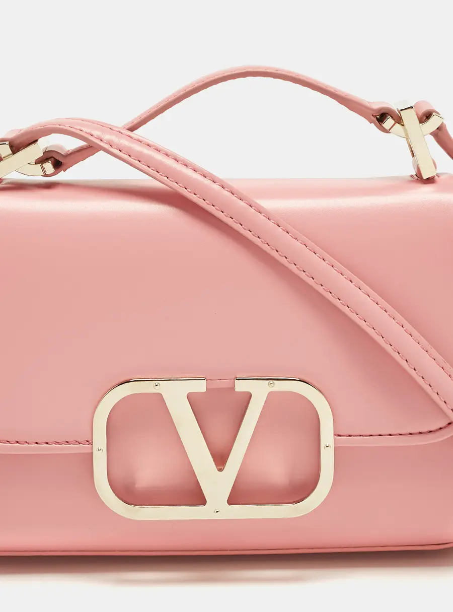 Valentino VLogo Pink Leather Shoulder Bag