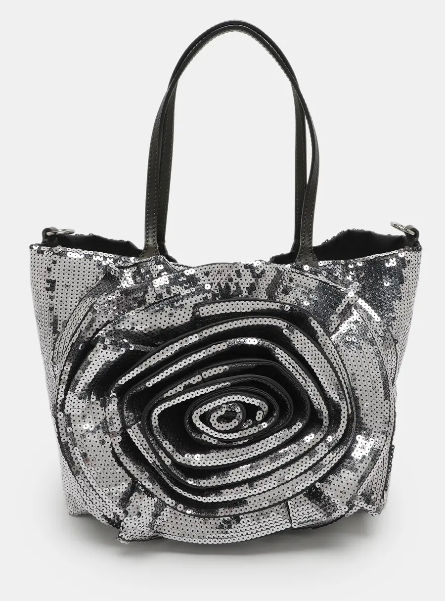 Valentino Petale Green/Metallic Grey Sequins and Leather Tote