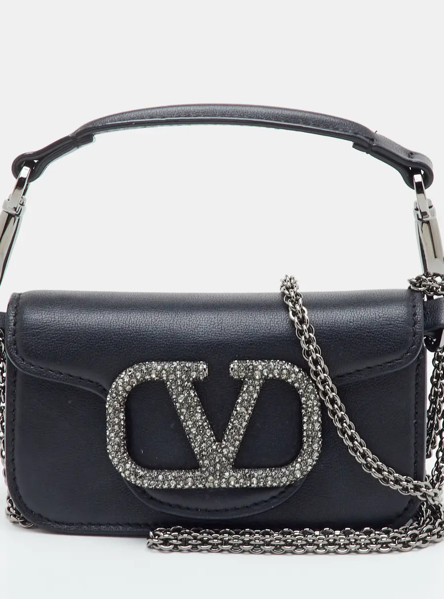 Valentino Loco Small Black Leather Chain Crossbody Bag