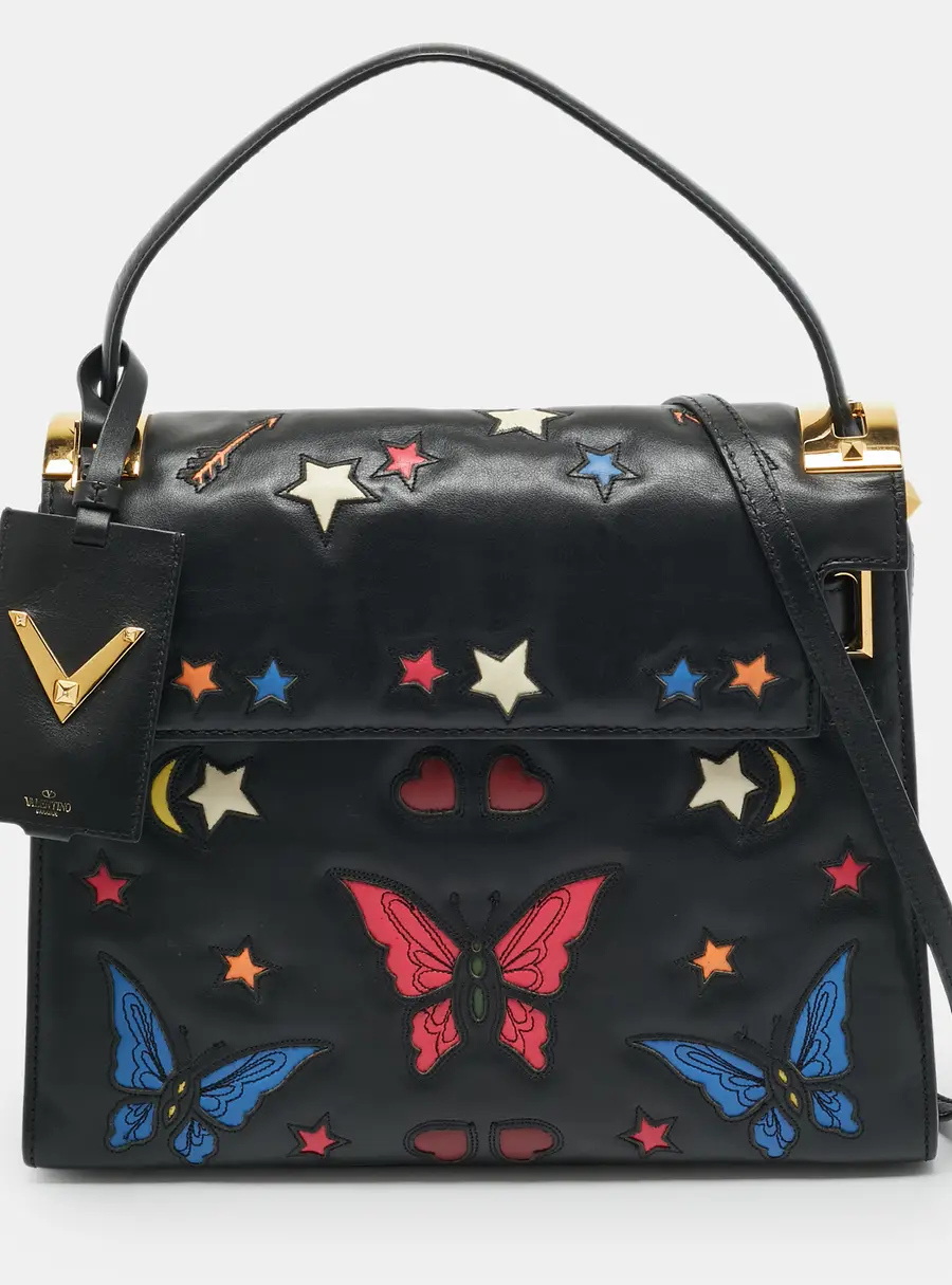 Valentino My Rockstud Black Butterfly Leather Top Handle Bag