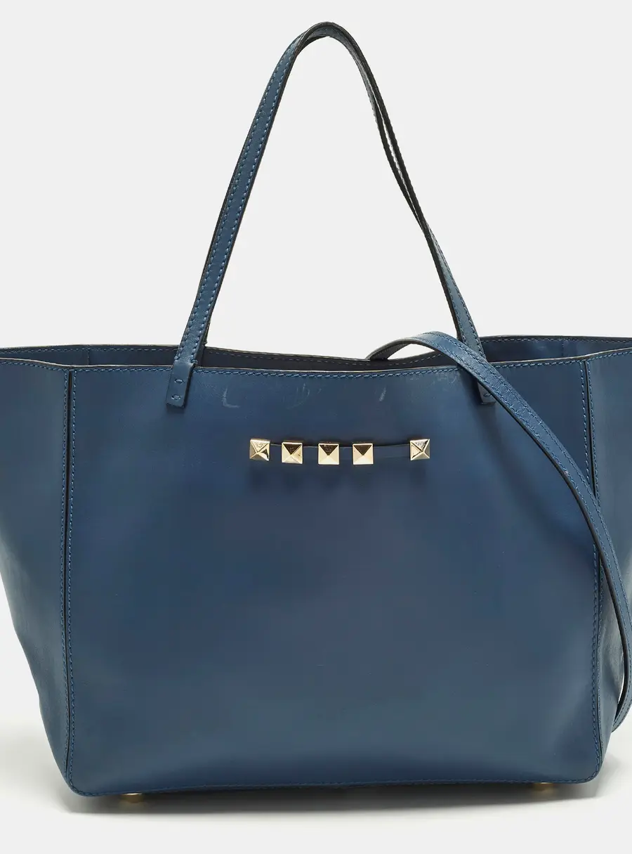 Valentino Rockstud Navy Blue Leather Tote
