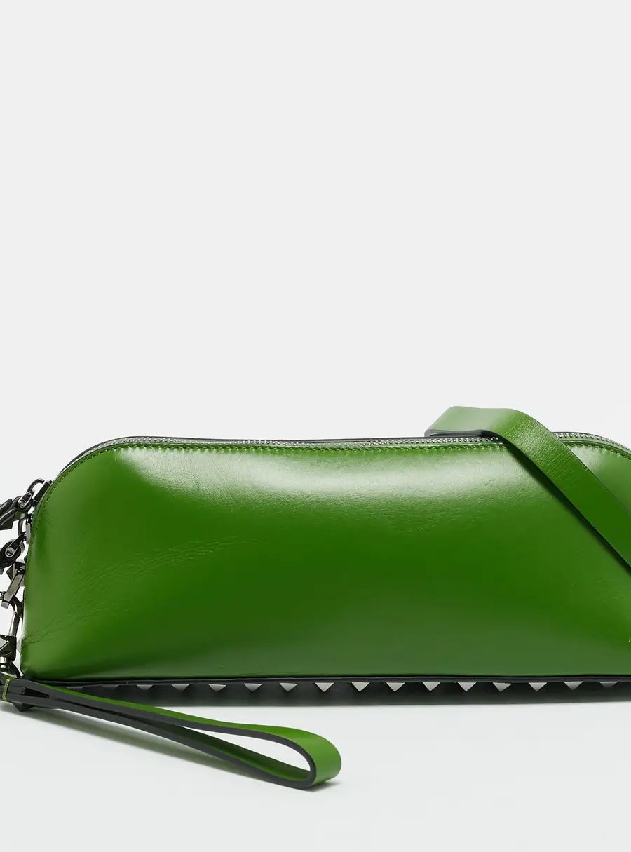 Valentino Rockstud Green Leather Clutch