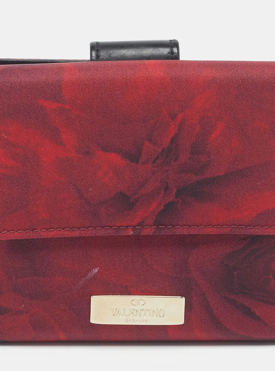 Valentino Logo Red/Black Printed Fabric French Wallet
