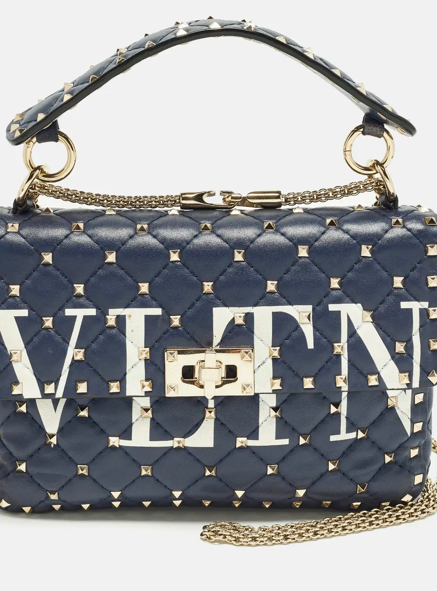 Valentino Rockstud Spike VLTN Medium Blue Quilted Leather Bag