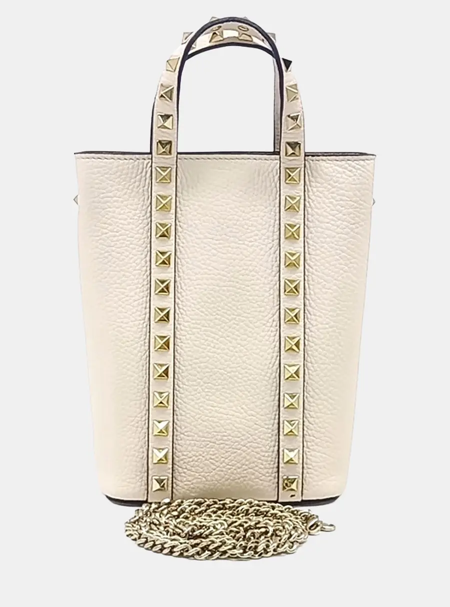 Valentino Beige Leather Rockstud Mini Tote And Shoulder Bag