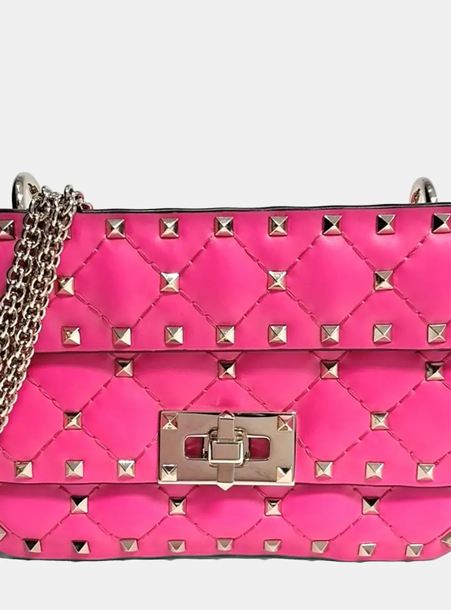 Valentino Pink Leather Rockstud Spike Chain Bag Mini