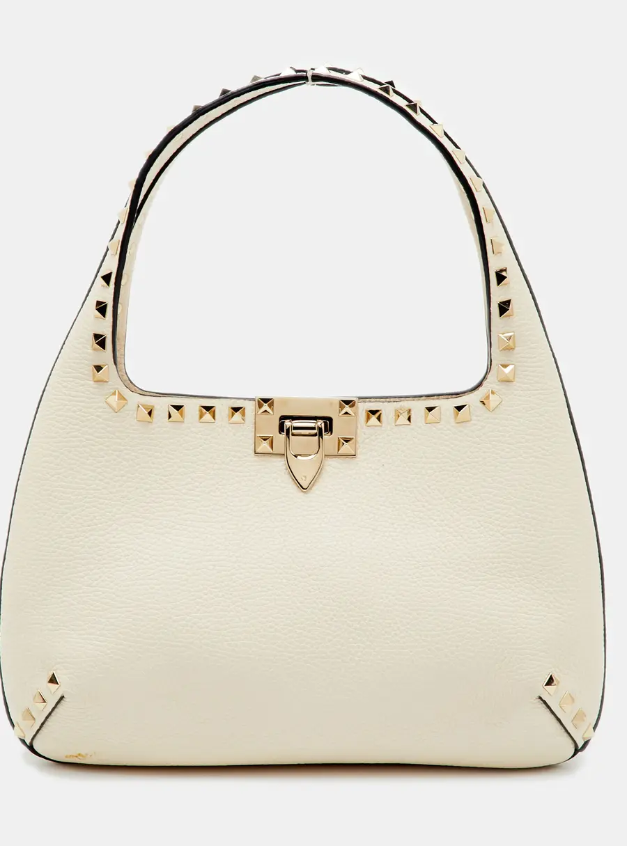 Valentino Rockstud Cream Leather Hobo