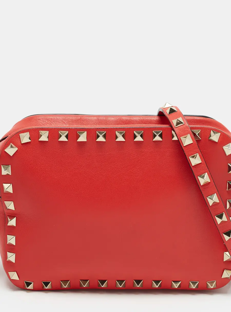 Valentino Rockstud Red Leather Camera Crossbody Bag
