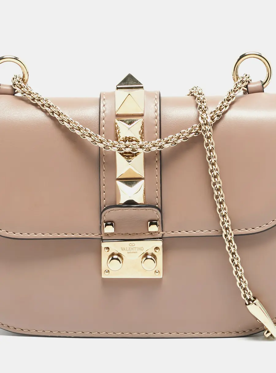 Valentino Glam Lock Small Beige Leather Shoulder Bag