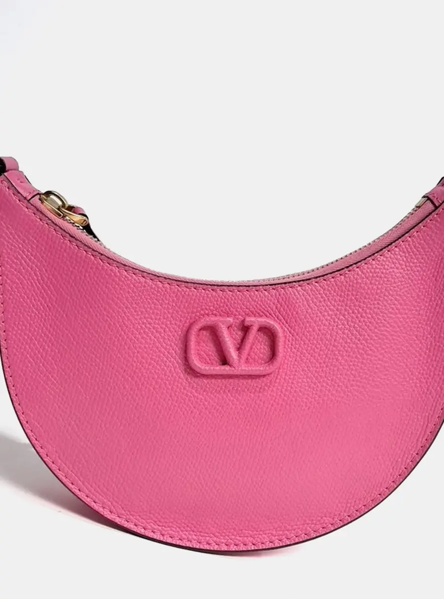 Valentino Pink Leather V Logo Hobo Bag