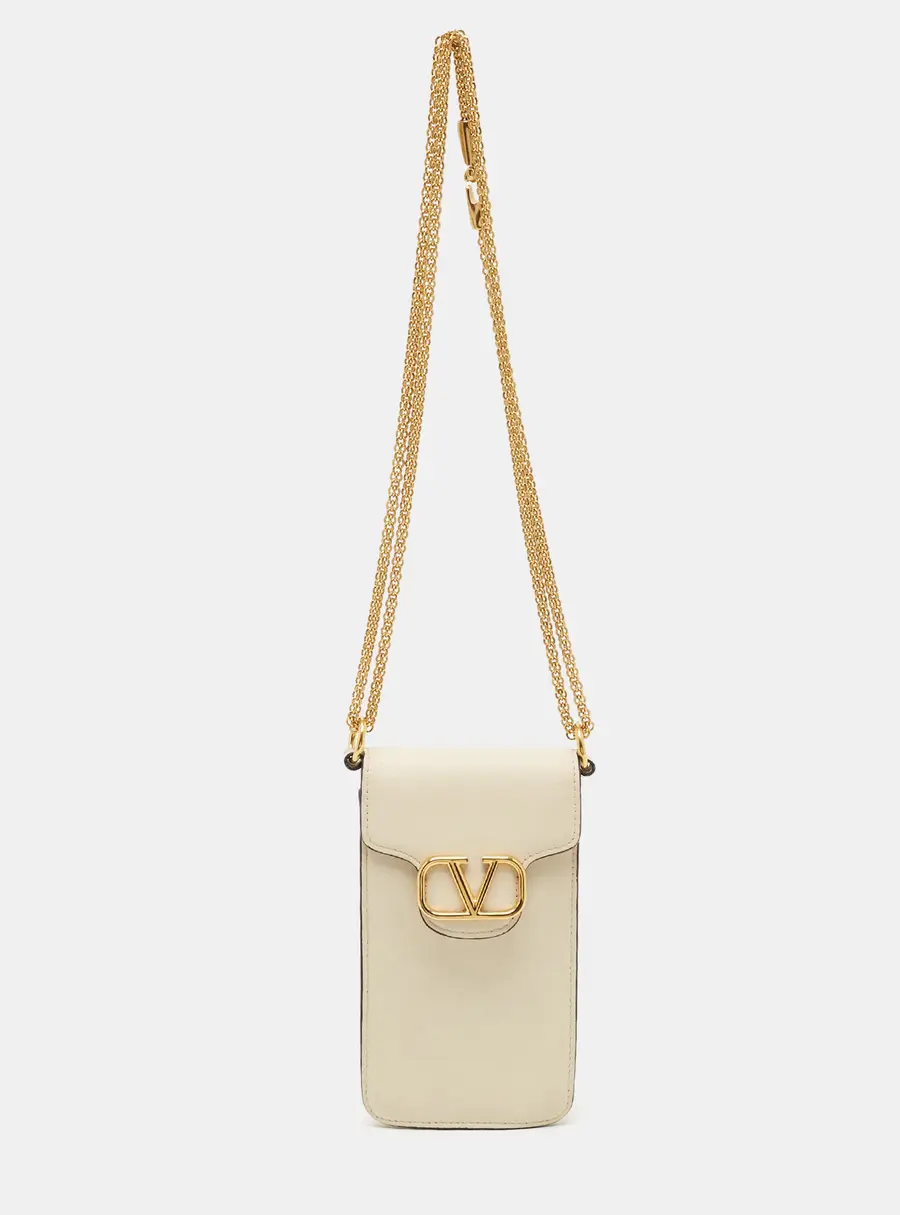 Valentino VLogo Cream Leather Phone Case Crossbody Bag