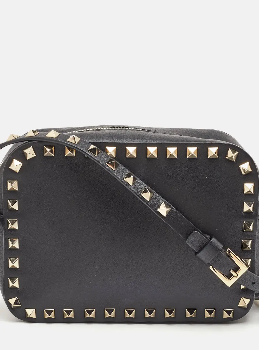 Valentino Rockstud Black Leather Camera Crossbody Bag