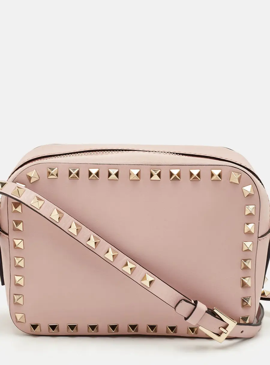 Valentino Rockstud Pink Leather Camera Crossbody Bag