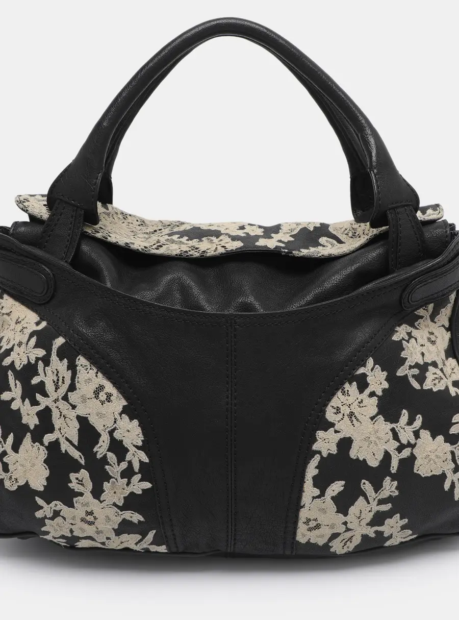 Valentino Black Lace and Leather Satchel