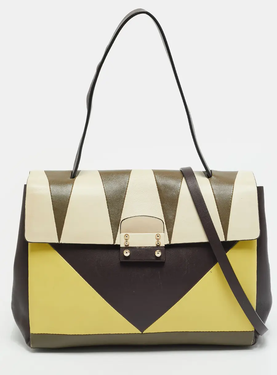 Valentino Multicolor Leather Colourblock Flap Top Handle Bag