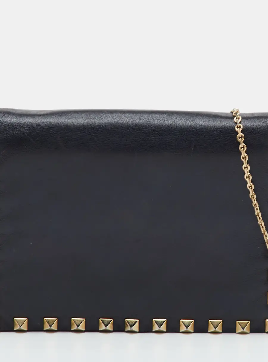 Valentino Rockstud Black Leather Chain Clutch