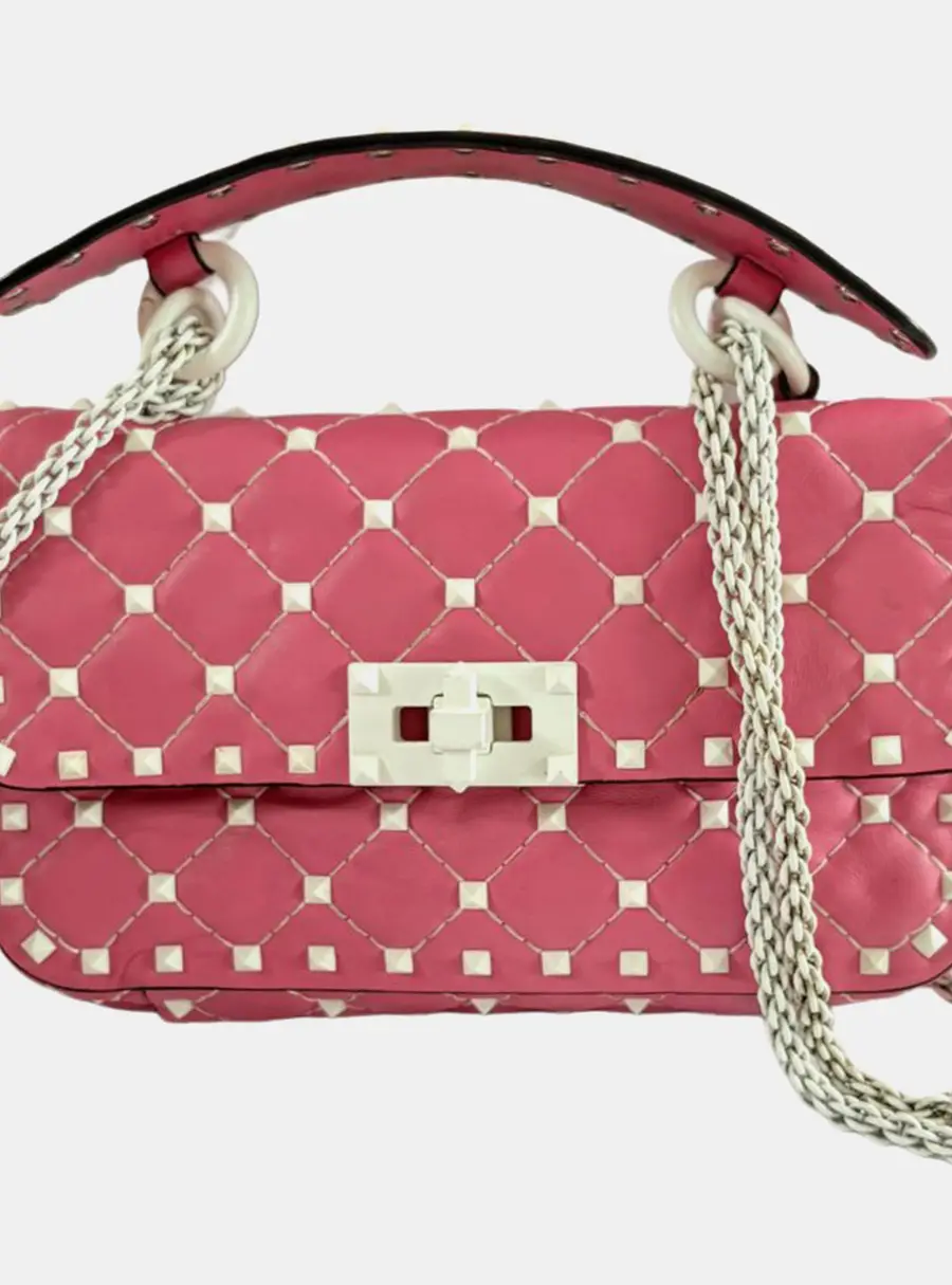 Valentino Garavani spike pink leather small flap bag