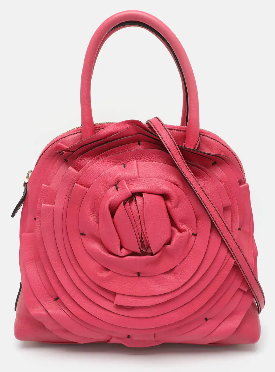 Valentino Petale Rose Fuchsia Leather Dome Satchel