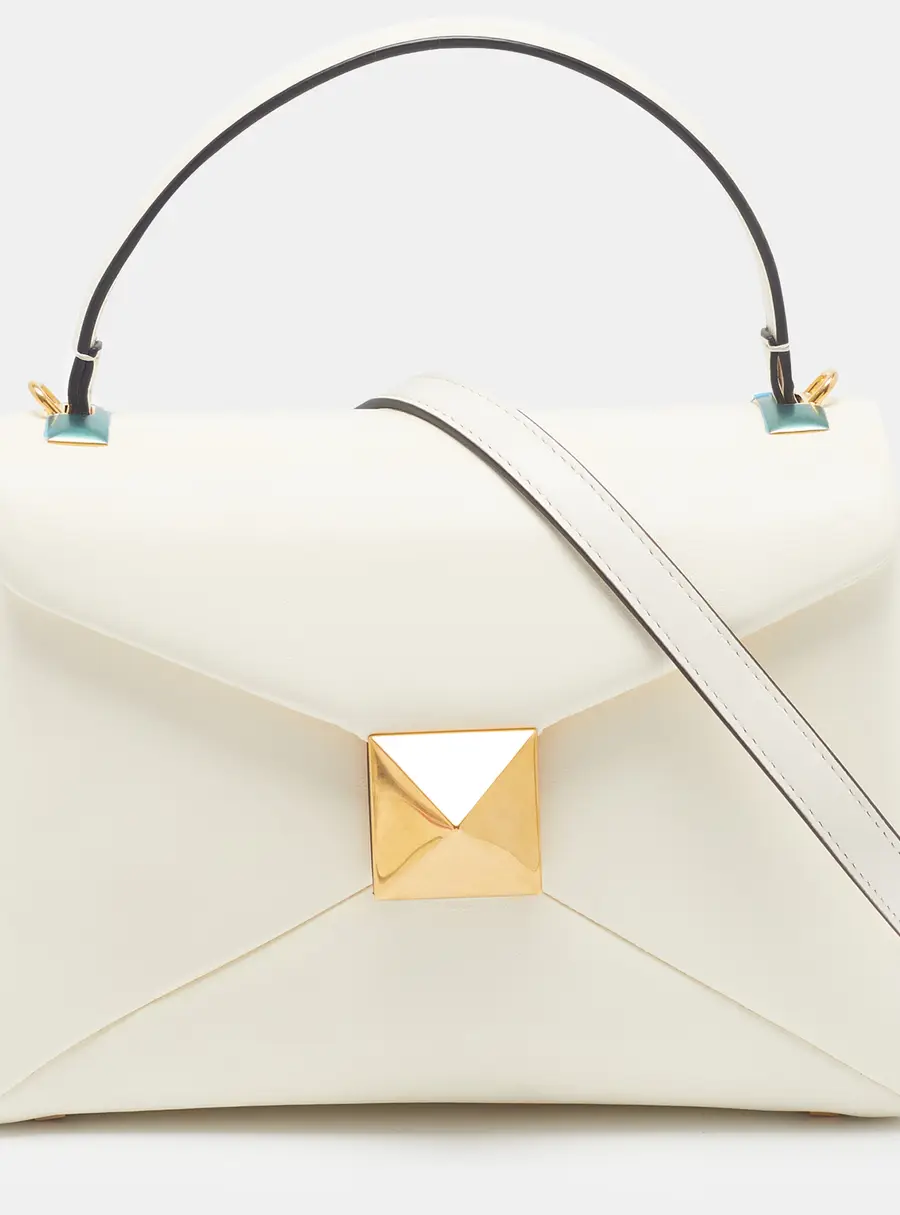 Valentino One Stud Off White Leather Top Handle Bag