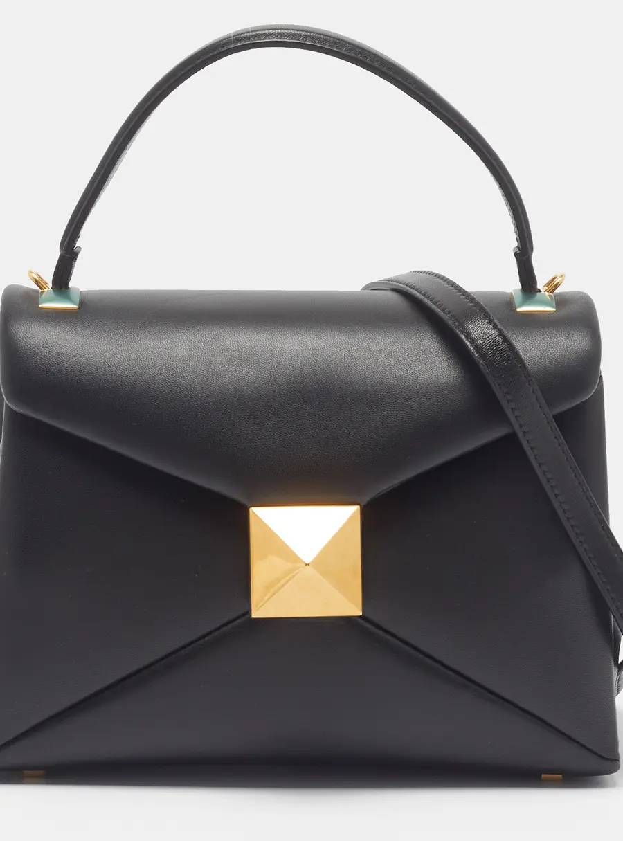 Valentino One Stud Black Leather Top Handle Bag